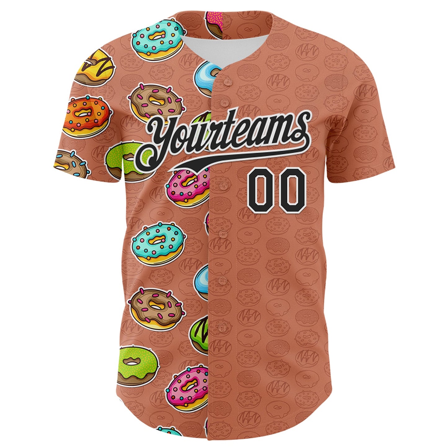 Custom Brown Black-White 3D Pattern Design Foodie Food Dessert Doughnut Authentic Baseball Jersey view 2