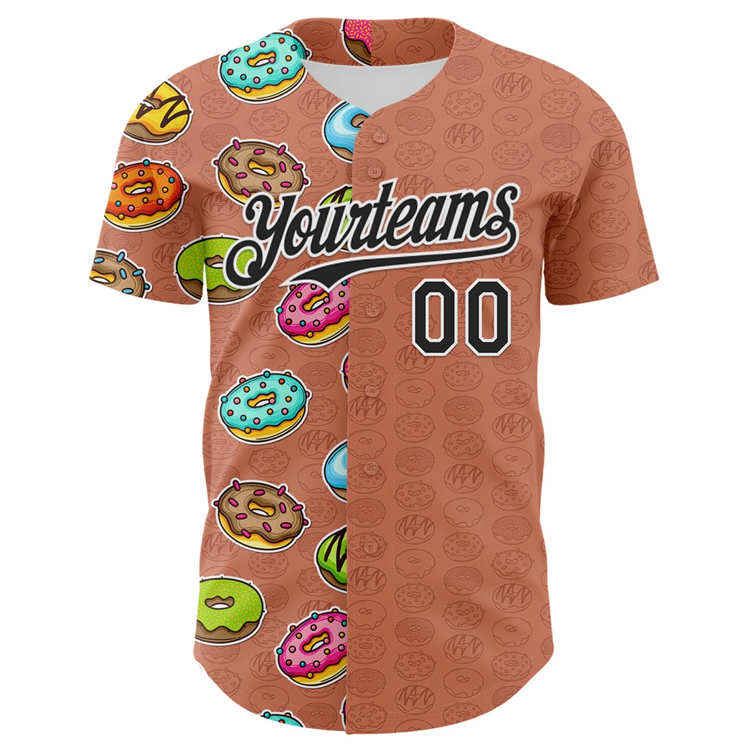 Custom Brown Black-White 3D Pattern Design Foodie Food Dessert Doughnut Authentic Baseball Jersey view 2