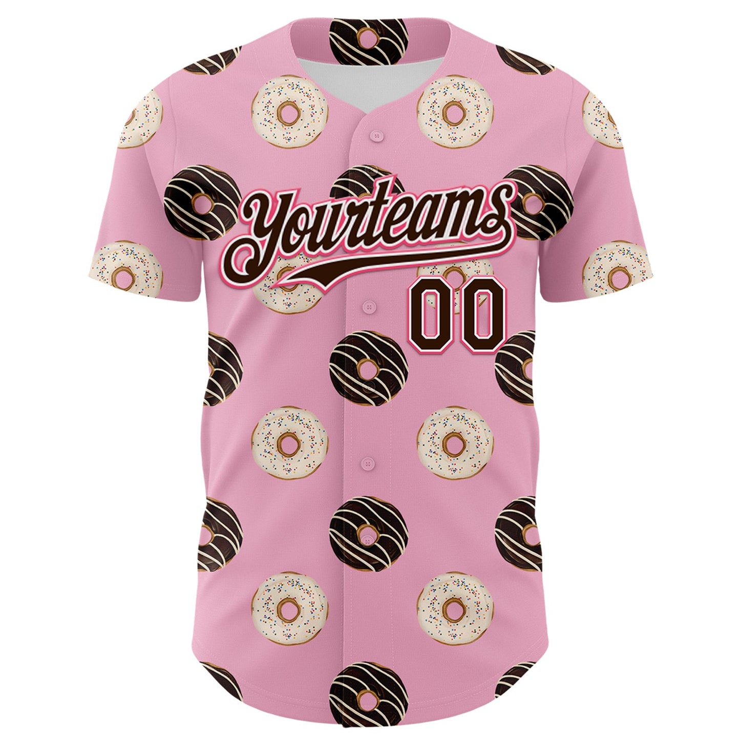 Custom Light Pink Brown-Neon Pink 3D Pattern Design Foodie Food Dessert Doughnut Authentic Baseball Jersey view 2