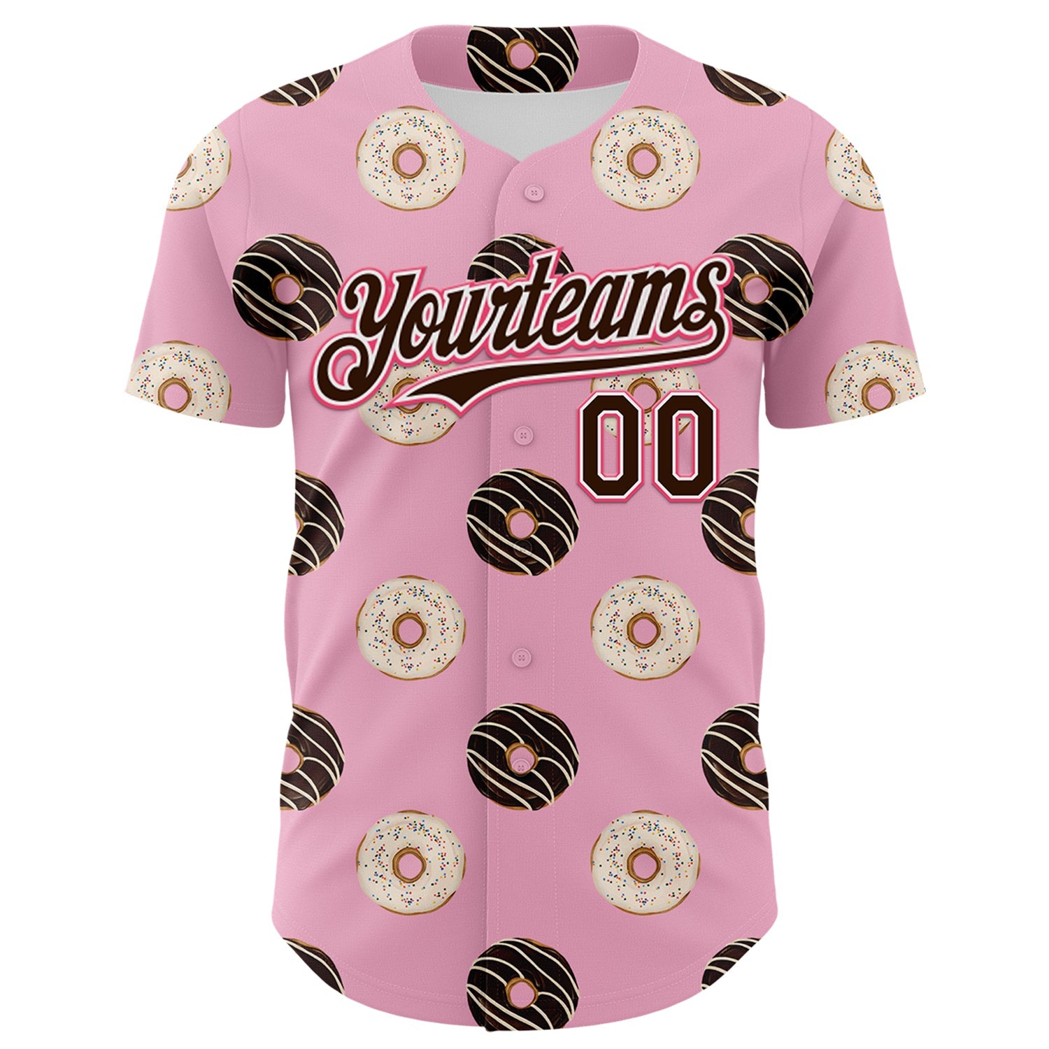 Custom Light Pink Brown-Neon Pink 3D Pattern Design Foodie Food Dessert Doughnut Authentic Baseball Jersey view 2