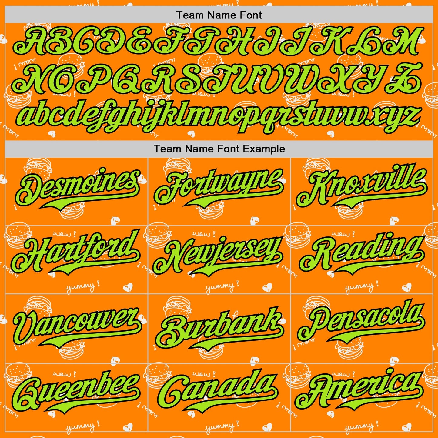 Custom Bay Orange Neon Green-Black 3D Pattern Design Foodie Fast Food Burger Authentic Baseball Jersey view 4