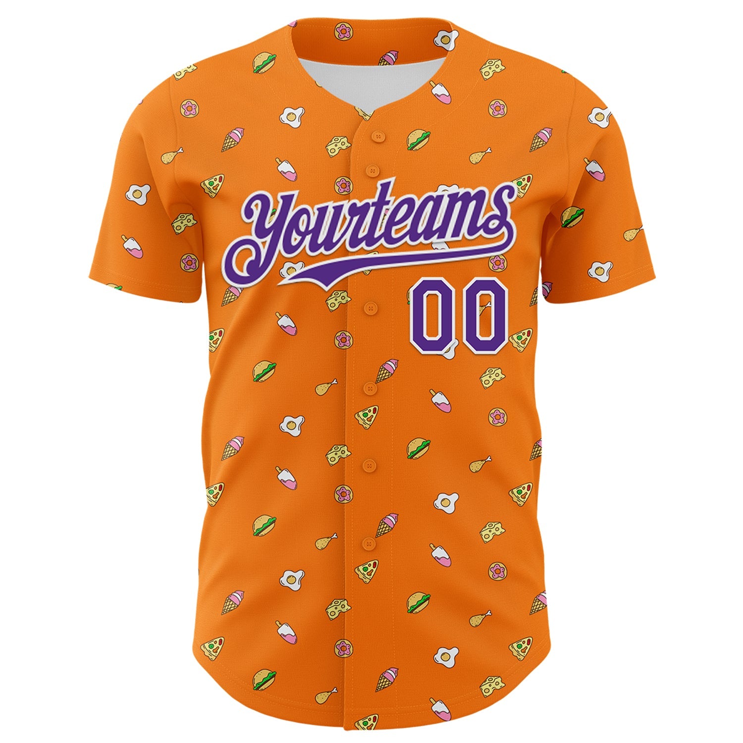 Custom Bay Orange Purple-White 3D Pattern Design Foodie Fast Food Cheese Pizza Dessert Ice Cream Authentic Baseball Jersey view 2