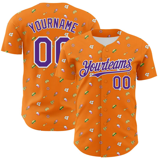 Custom Bay Orange Purple-White 3D Pattern Design Foodie Fast Food Cheese Pizza Dessert Ice Cream Authentic Baseball Jersey - Main View