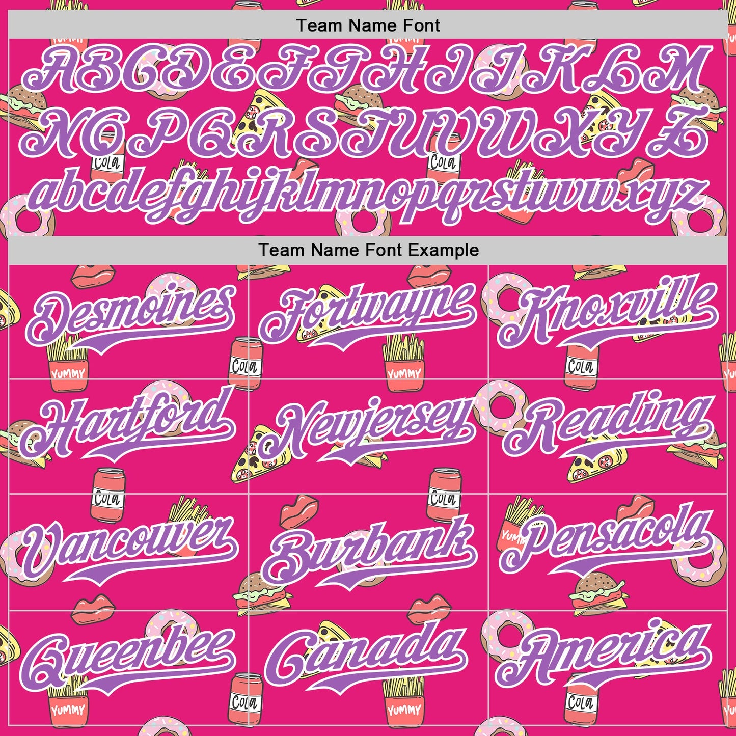 Custom Hot Pink Medium Purple-White 3D Pattern Design Foodie Fast Food Pizza Donut Cola Authentic Baseball Jersey view 4