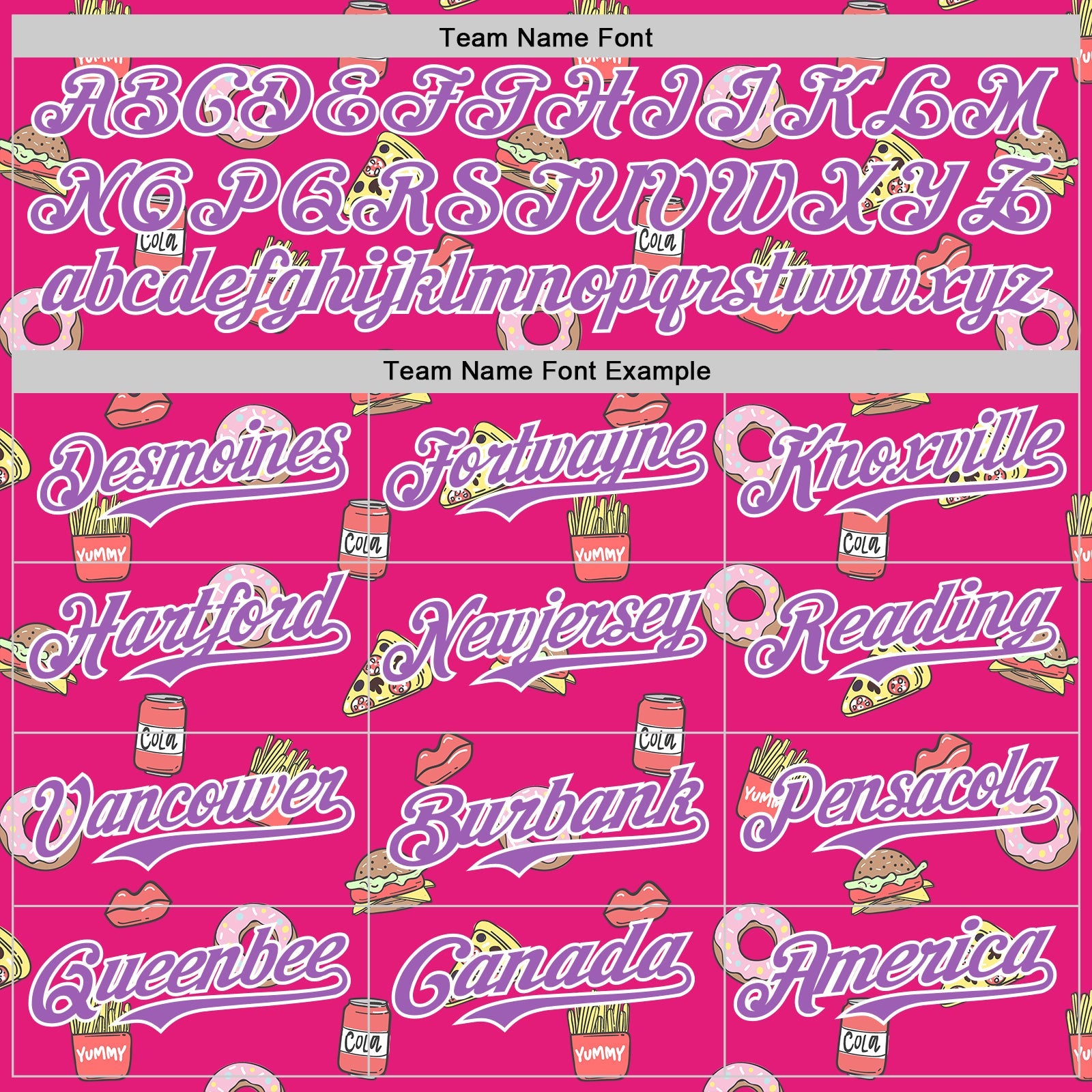 Custom Hot Pink Medium Purple-White 3D Pattern Design Foodie Fast Food Pizza Donut Cola Authentic Baseball Jersey view 4