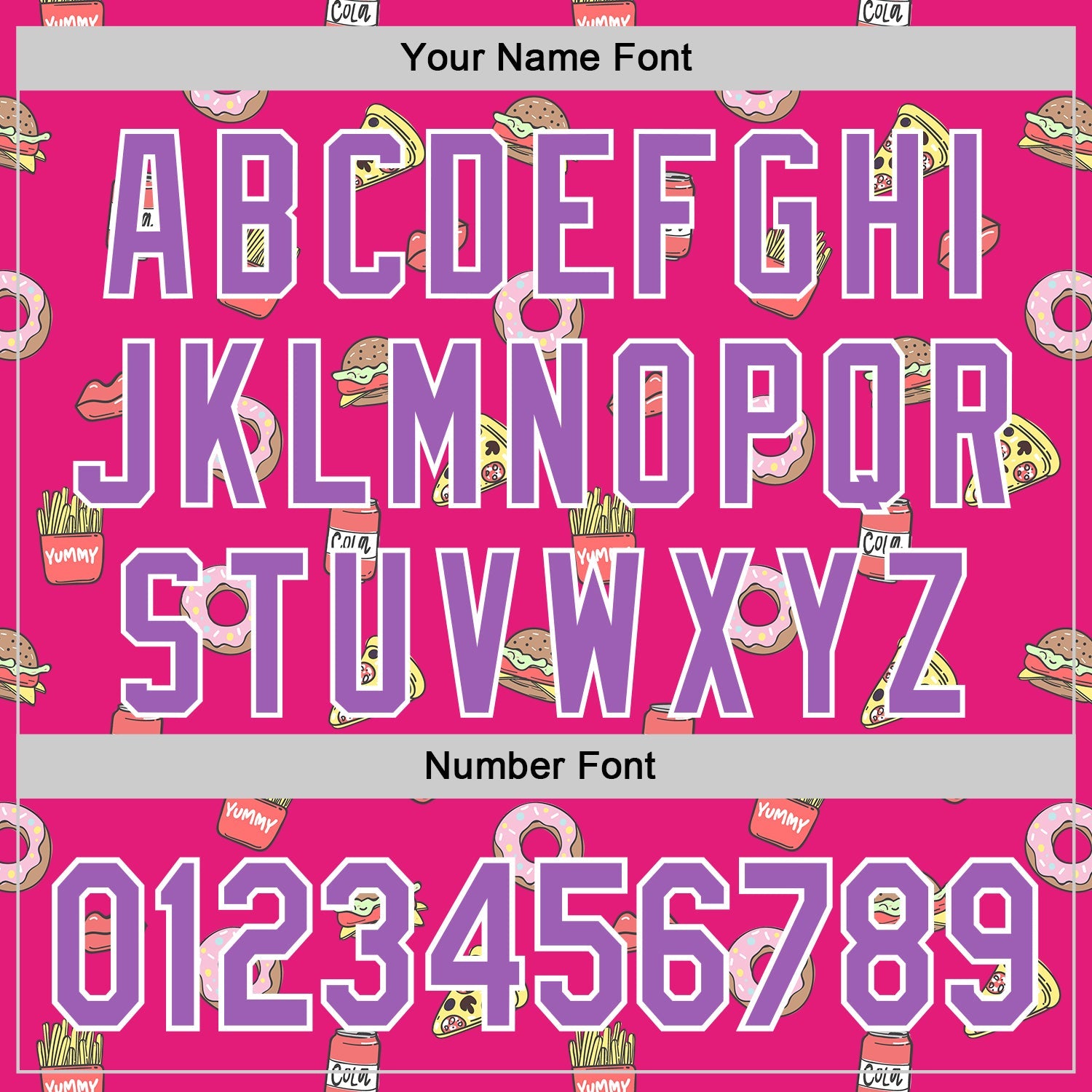 Custom Hot Pink Medium Purple-White 3D Pattern Design Foodie Fast Food Pizza Donut Cola Authentic Baseball Jersey view 5