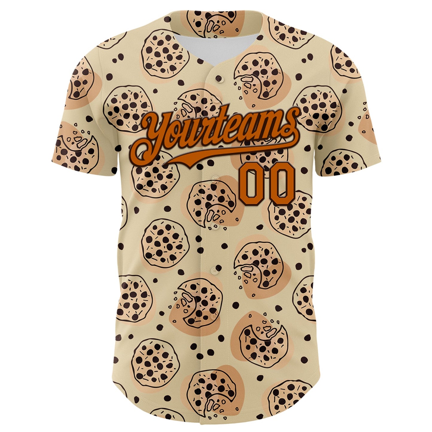 Custom Cream Texas Orange-Brown 3D Pattern Design Foodie Food Snack Chocolate Cookie Authentic Baseball Jersey view 2