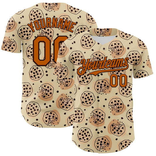 Custom Cream Texas Orange-Brown 3D Pattern Design Foodie Food Snack Chocolate Cookie Authentic Baseball Jersey - Main View