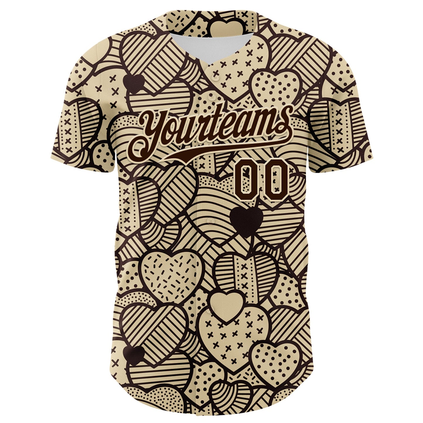 Custom Cream Brown 3D Pattern Design Foodie Food Snack Heart Chocolate Authentic Baseball Jersey view 2