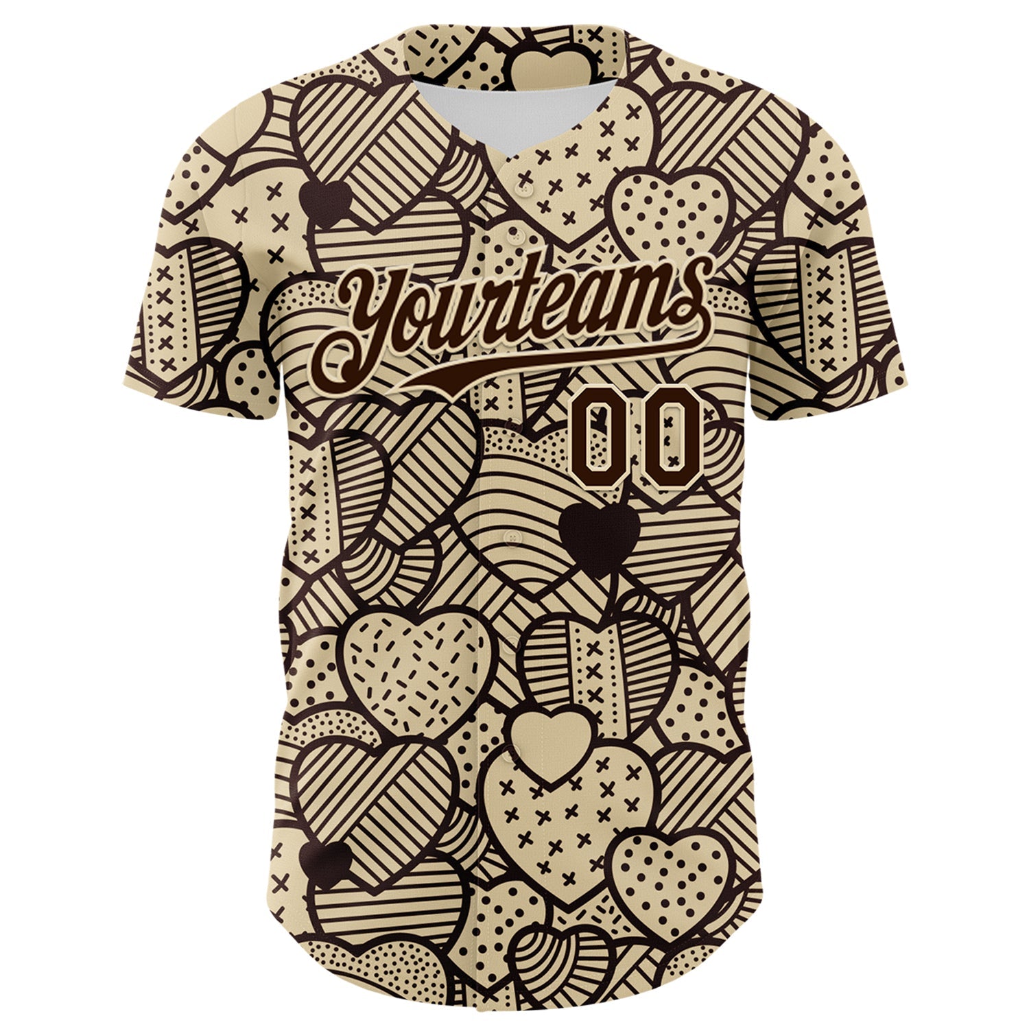 Custom Cream Brown 3D Pattern Design Foodie Food Snack Heart Chocolate Authentic Baseball Jersey view 2