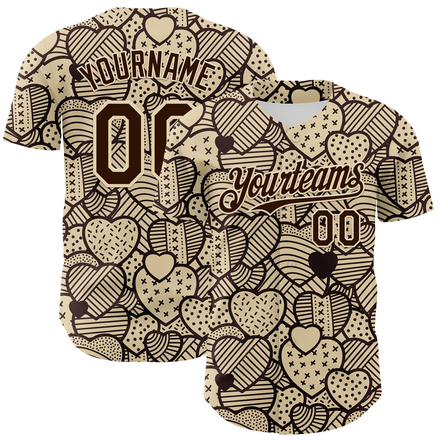 Custom Cream Brown 3D Pattern Design Foodie Food Snack Heart Chocolate Authentic Baseball Jersey - Main View