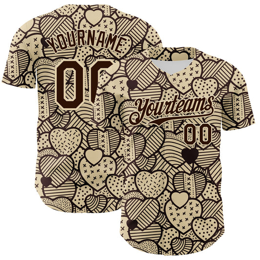 Custom Cream Brown 3D Pattern Design Foodie Food Snack Heart Chocolate Authentic Baseball Jersey - Main View
