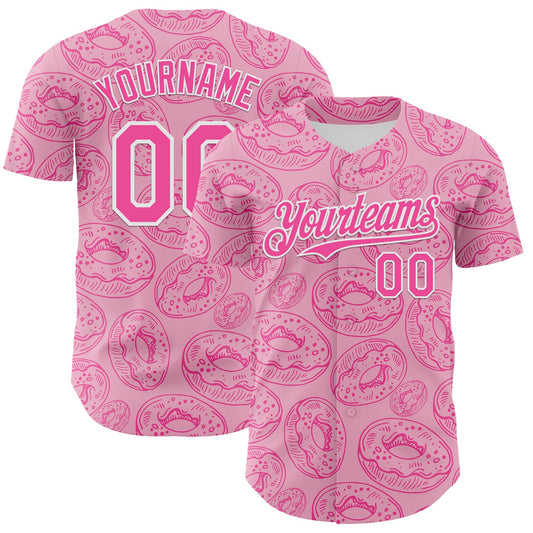 Custom Light Pink Pink-White 3D Pattern Design Christmas Foodie Food Dessert Donut Authentic Baseball Jersey - Main View