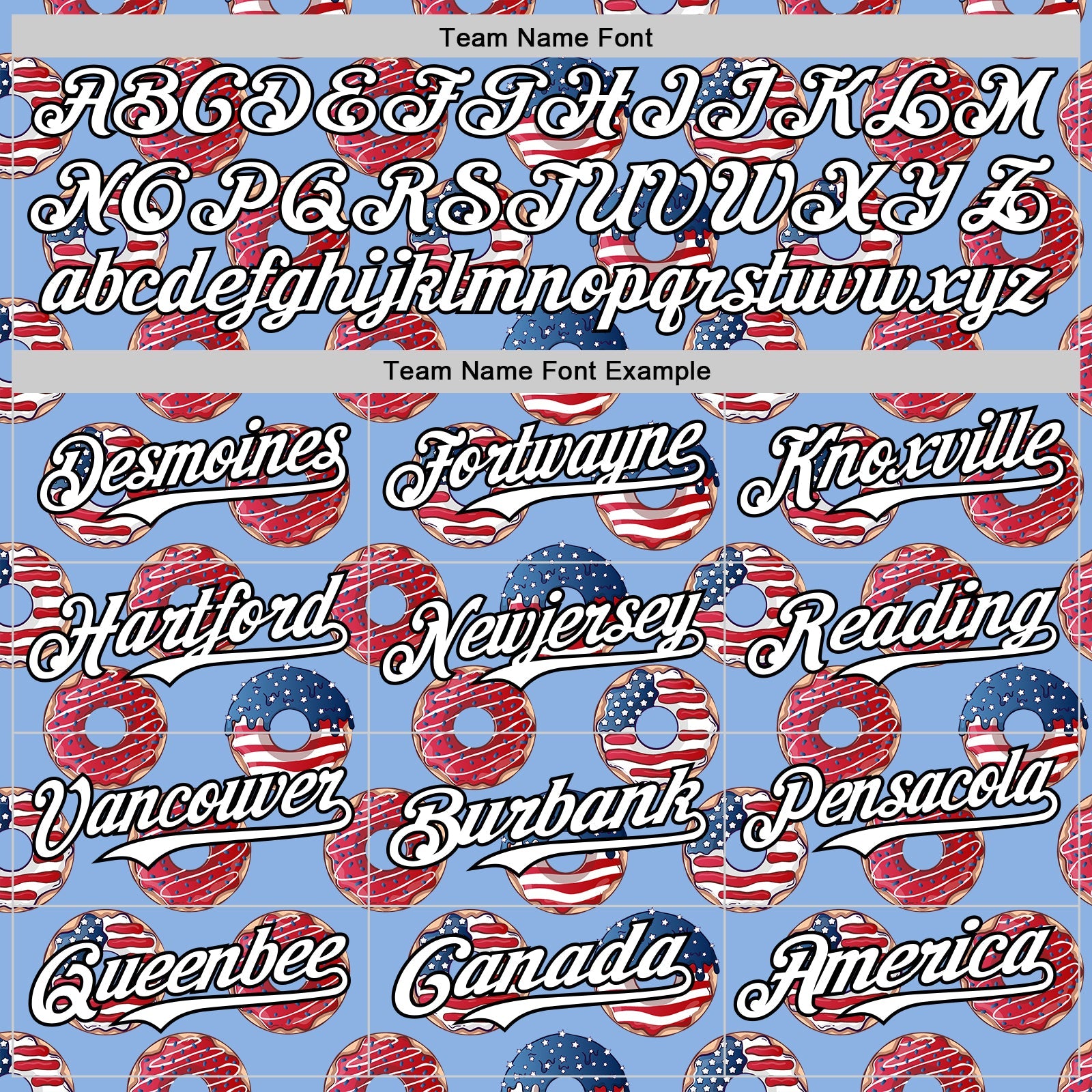 Custom Light Blue White-Black 3D Pattern Design USA Flag Foodie Food Dessert Donut Authentic Baseball Jersey view 4