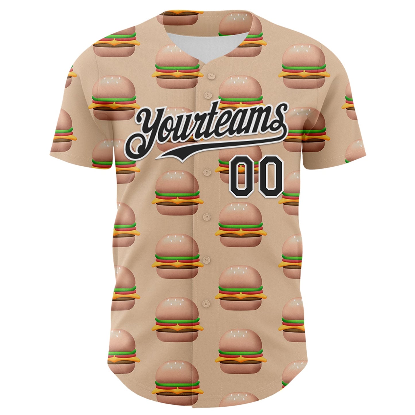 Custom Vegas Gold Black-White 3D Pattern Design Foodie Fast Food Burger Authentic Baseball Jersey view 2