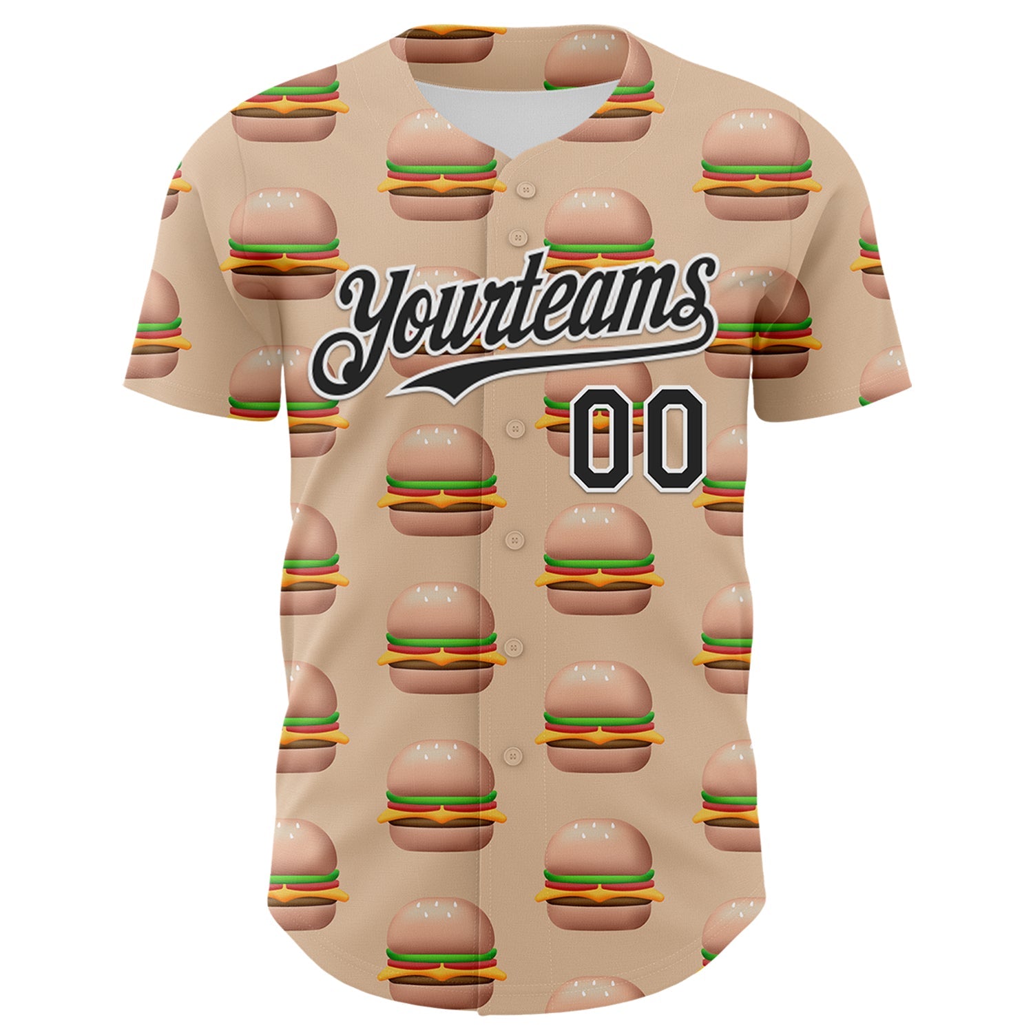 Custom Vegas Gold Black-White 3D Pattern Design Foodie Fast Food Burger Authentic Baseball Jersey view 2