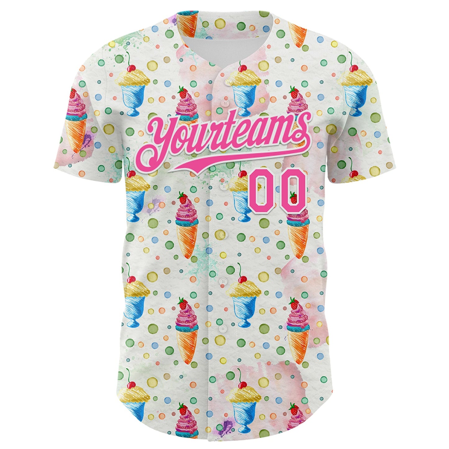 Custom White Pink 3D Pattern Design Foodie Food Dessert Ice Cream Authentic Baseball Jersey view 2