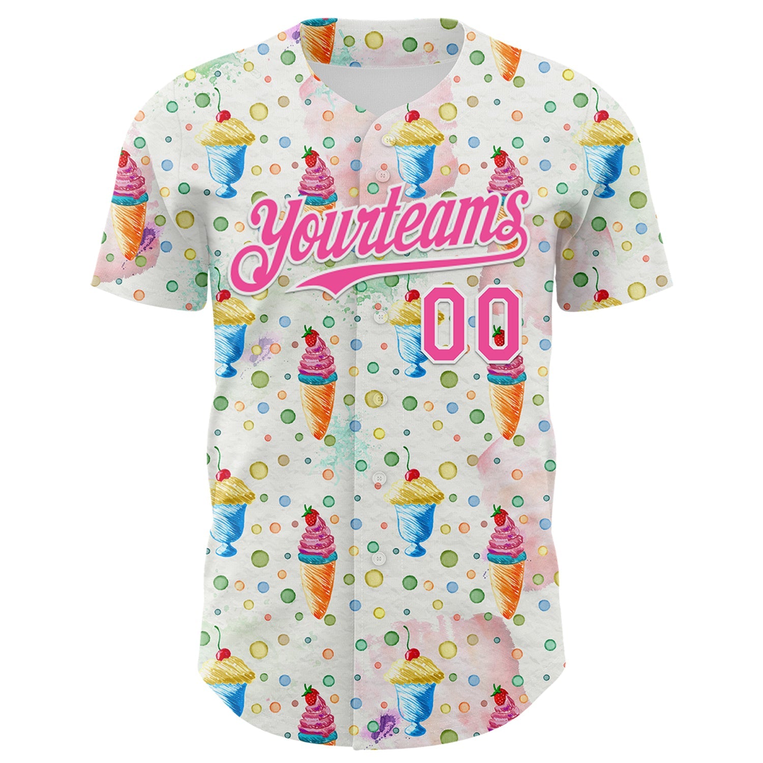 Custom White Pink 3D Pattern Design Foodie Food Dessert Ice Cream Authentic Baseball Jersey view 2