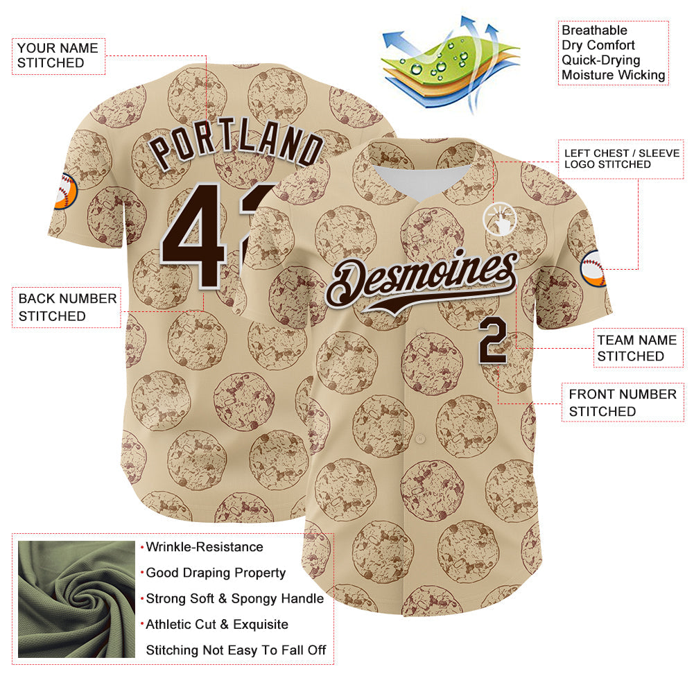Custom City Cream Brown-White 3D Pattern Design Foodie Food Snack Chocolate Cookie Authentic Baseball Jersey view 3