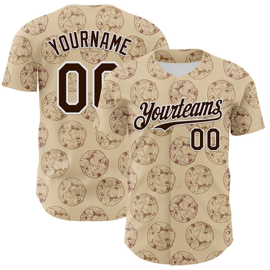 Custom City Cream Brown-White 3D Pattern Design Foodie Food Snack Chocolate Cookie Authentic Baseball Jersey - Main View