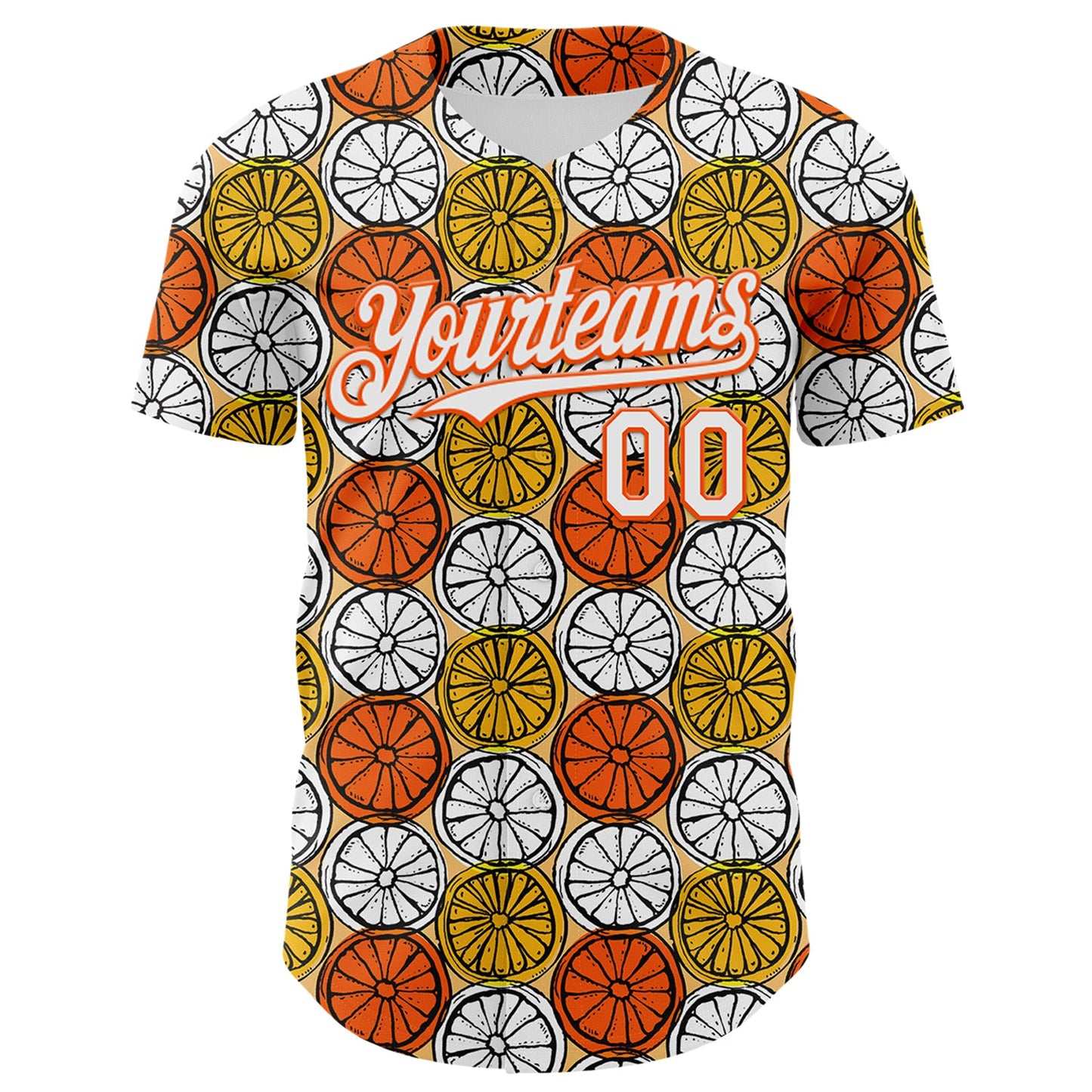 Custom Gold White-Orange 3D Pattern Design Foodie Food Fruit Orange Authentic Baseball Jersey view 2
