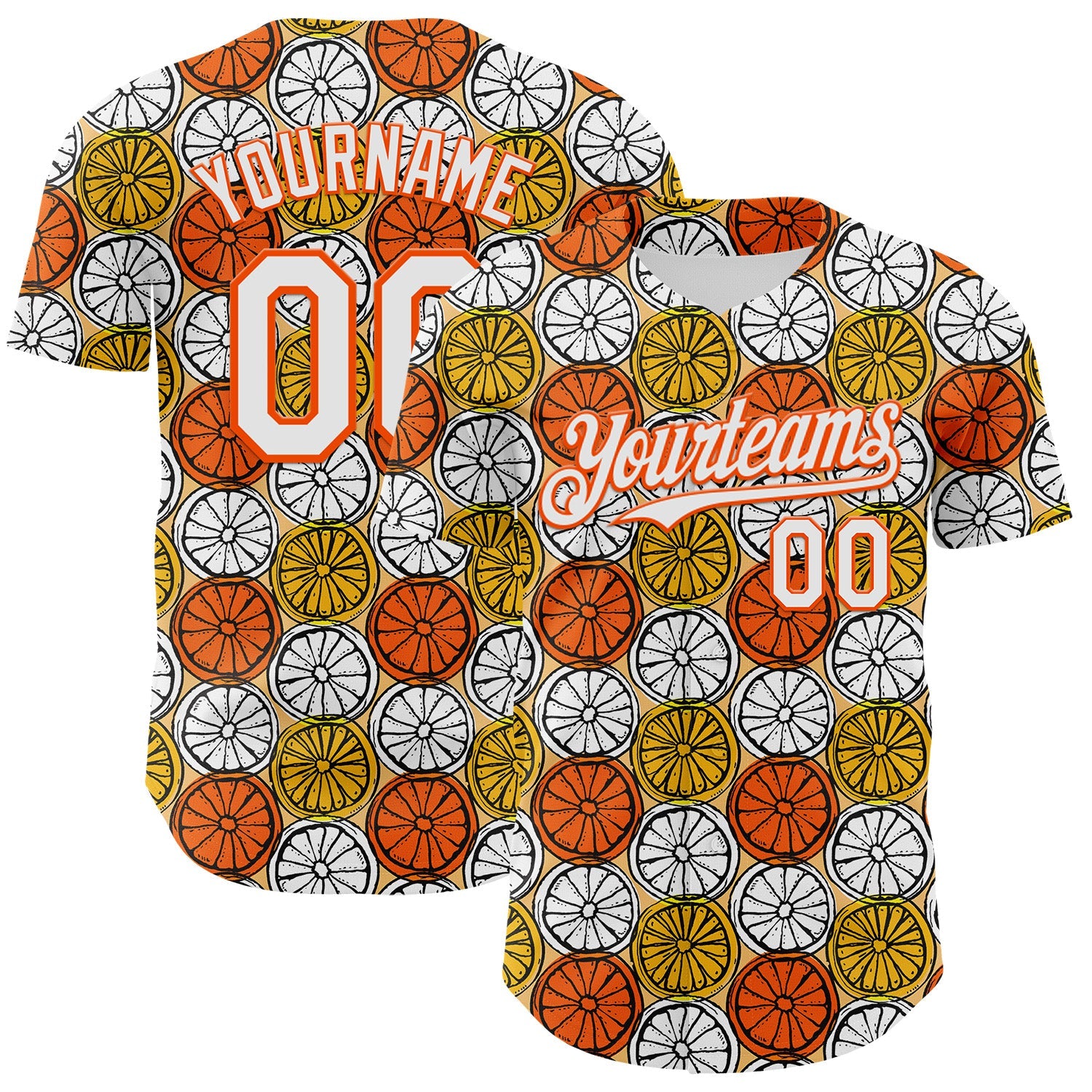 Custom Gold White-Orange 3D Pattern Design Foodie Food Fruit Orange Authentic Baseball Jersey - Main View