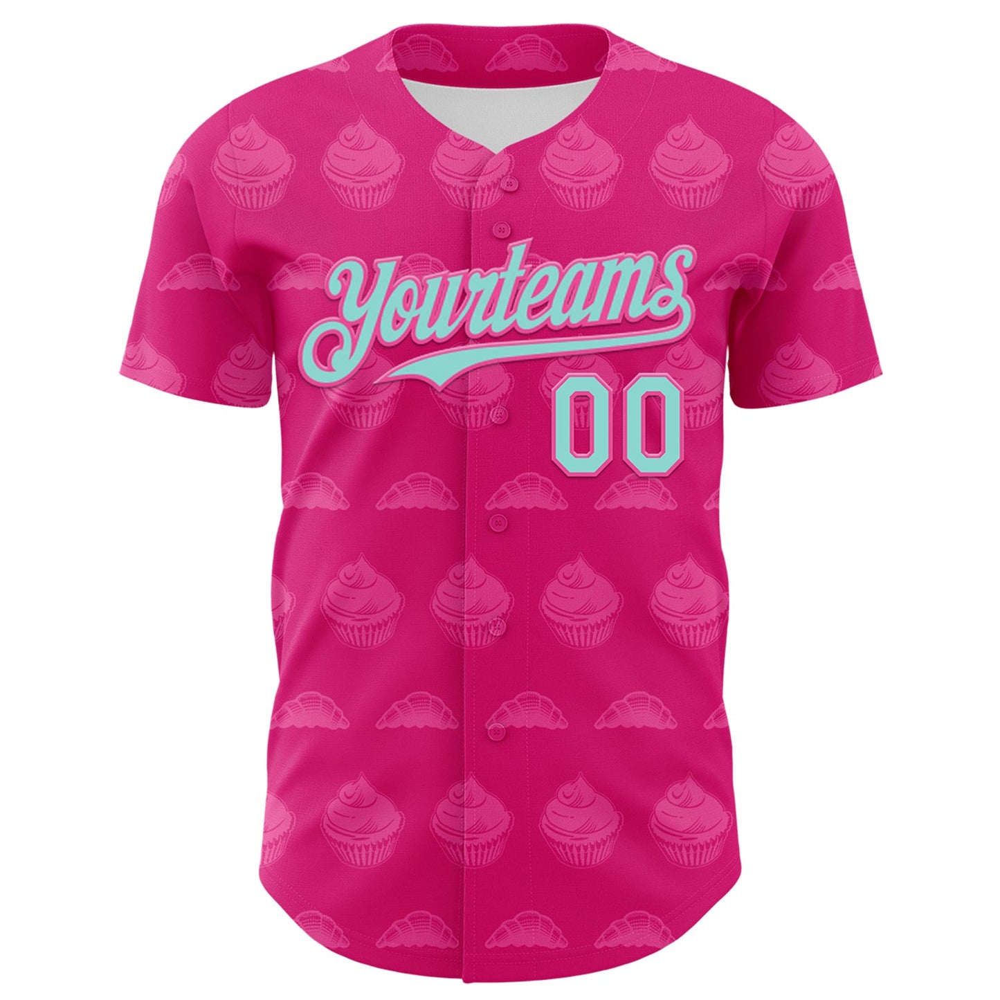 Custom Hot Pink Ice Blue-Pink 3D Pattern Design Foodie Food Dessert Cake Authentic Baseball Jersey view 2