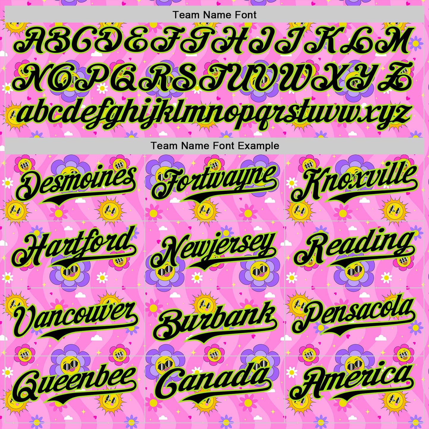 Custom Pink Black-Neon Green 3D Pattern Design Funny Cartoon Flower And Sun Authentic Baseball Jersey view 4