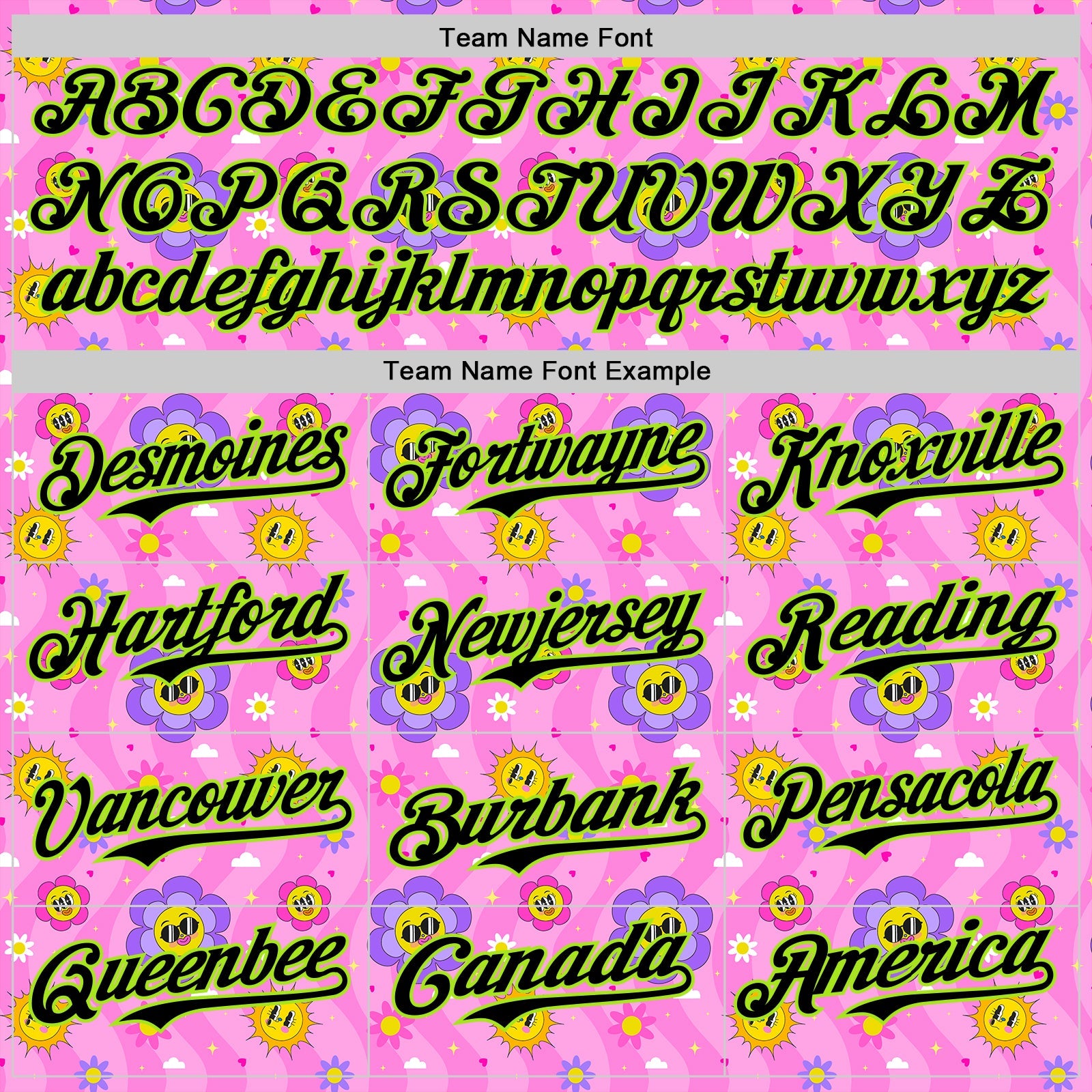 Custom Pink Black-Neon Green 3D Pattern Design Funny Cartoon Flower And Sun Authentic Baseball Jersey view 4