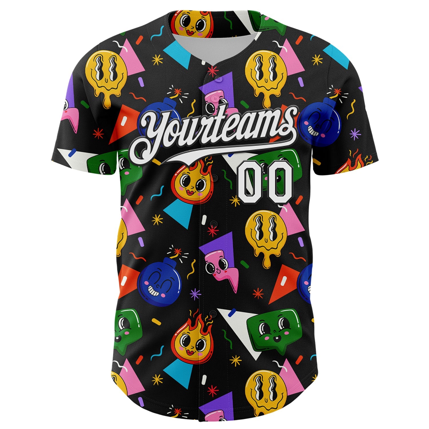 Custom Black White 3D Pattern Design Funny Cartoon Emoji Face Authentic Baseball Jersey view 2