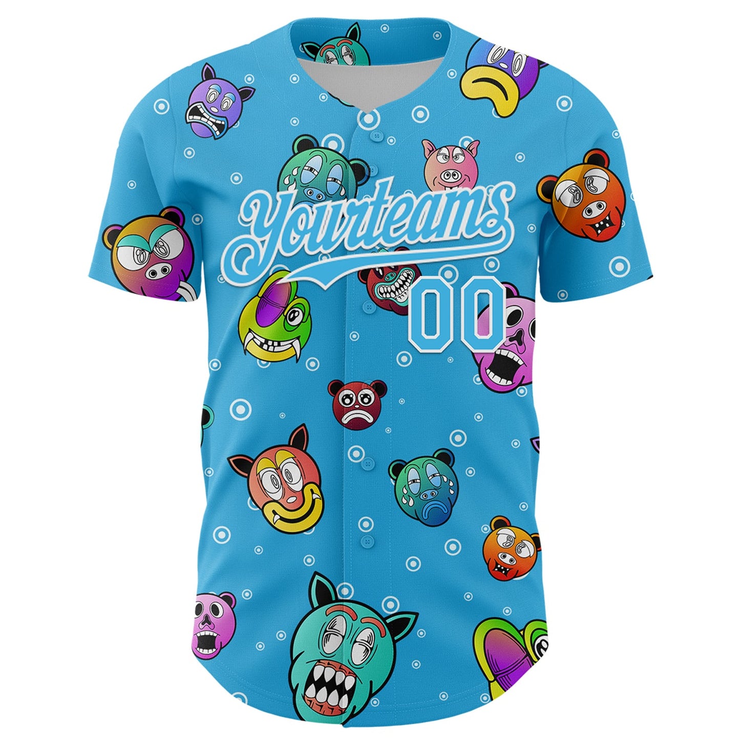 Custom Sky Blue White 3D Pattern Design Funny Cartoon Animal Authentic Baseball Jersey view 2