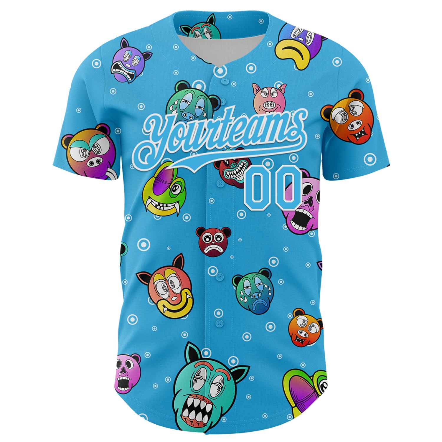 Custom Sky Blue White 3D Pattern Design Funny Cartoon Animal Authentic Baseball Jersey view 2