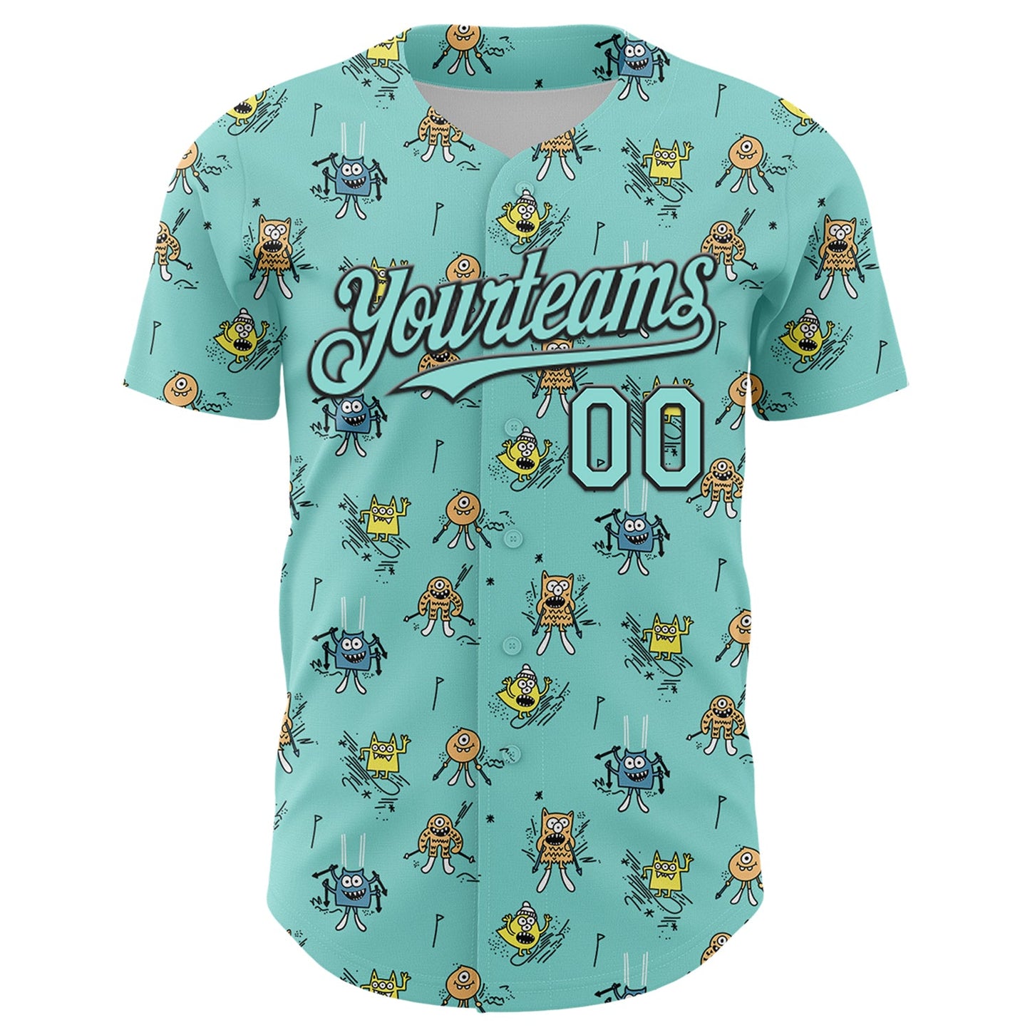 Custom Ice Blue Black 3D Pattern Design Funny Cartoon Monster Authentic Baseball Jersey view 2