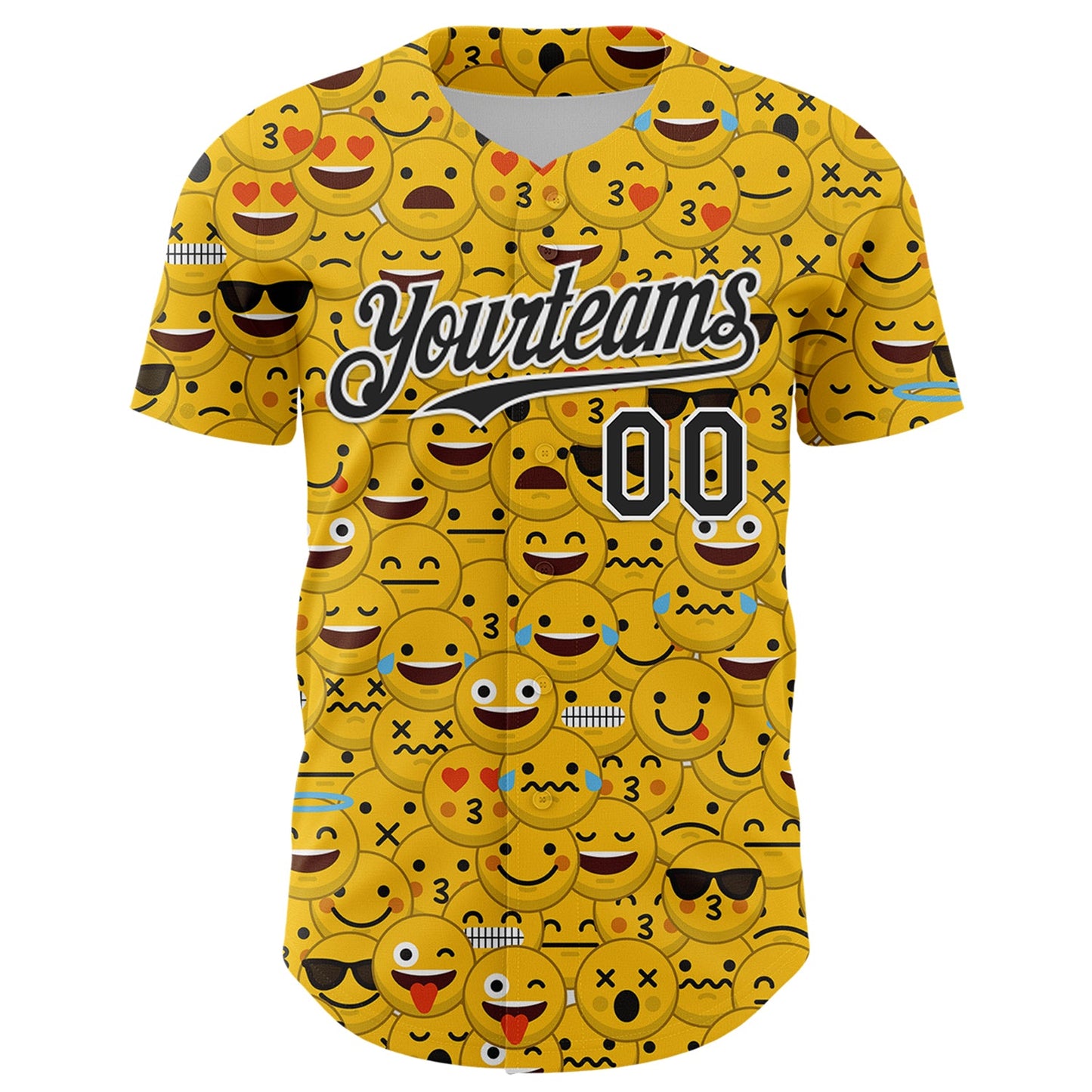 Custom Gold Black-White 3D Pattern Design Funny Cartoon Emoji Face Authentic Baseball Jersey view 2