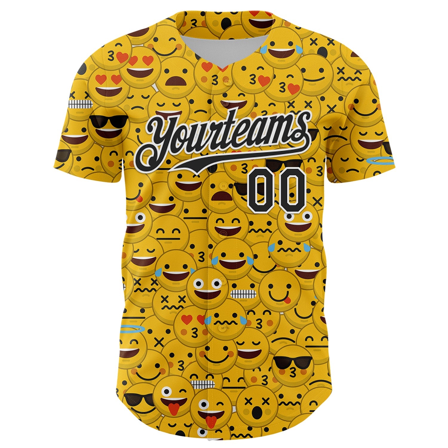 Custom Gold Black-White 3D Pattern Design Funny Cartoon Emoji Face Authentic Baseball Jersey view 2