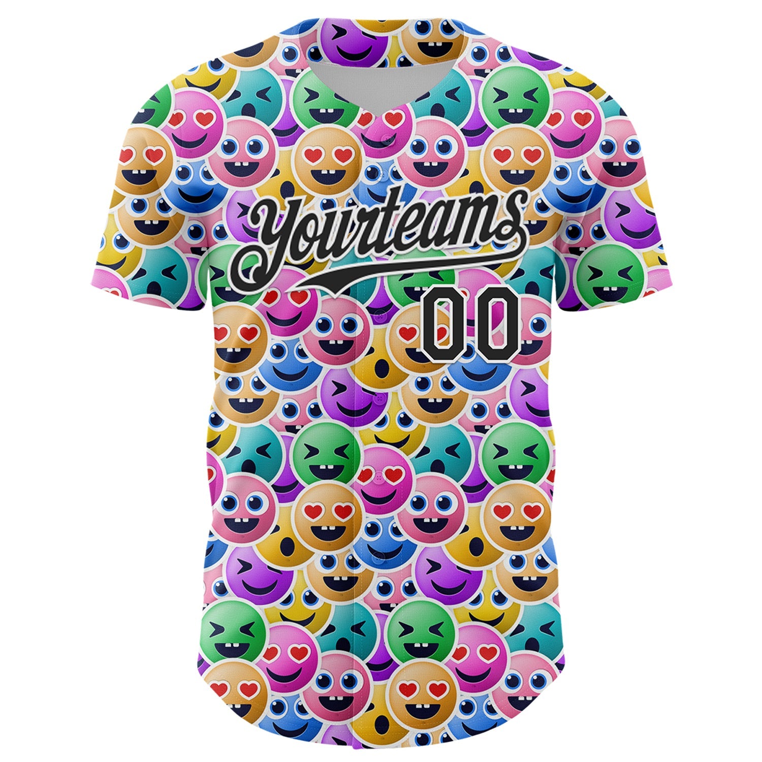 Custom White Black 3D Pattern Design Funny Cartoon Emoji Face Authentic Baseball Jersey view 2