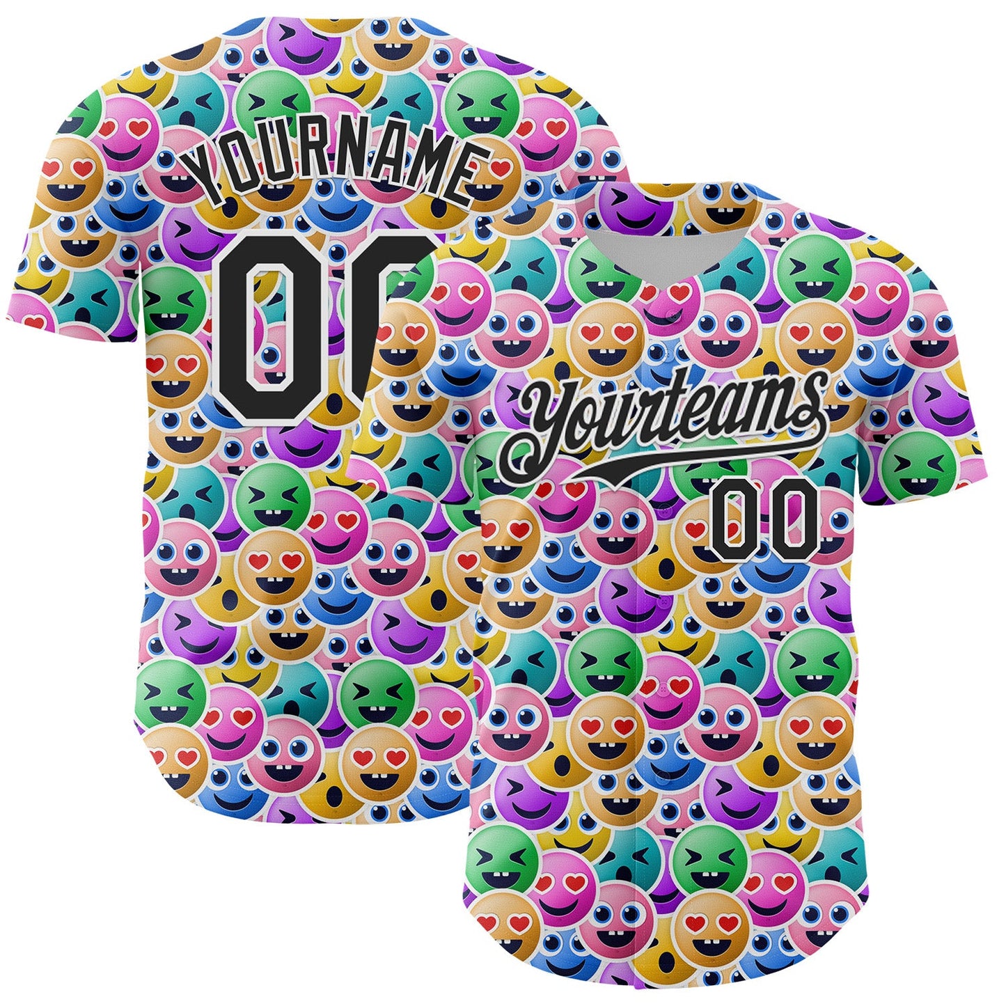 Custom White Black 3D Pattern Design Funny Cartoon Emoji Face Authentic Baseball Jersey - Main View