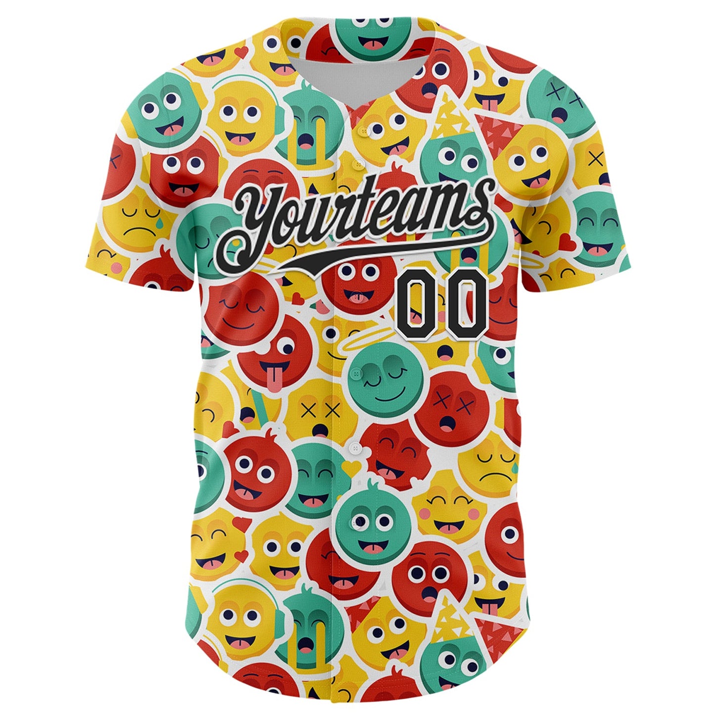 Custom White Black 3D Pattern Design Funny Cartoon Emoji Face Authentic Baseball Jersey view 2