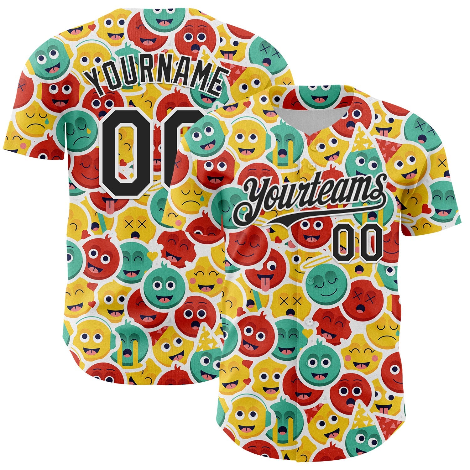 Custom White Black 3D Pattern Design Funny Cartoon Emoji Face Authentic Baseball Jersey - Main View