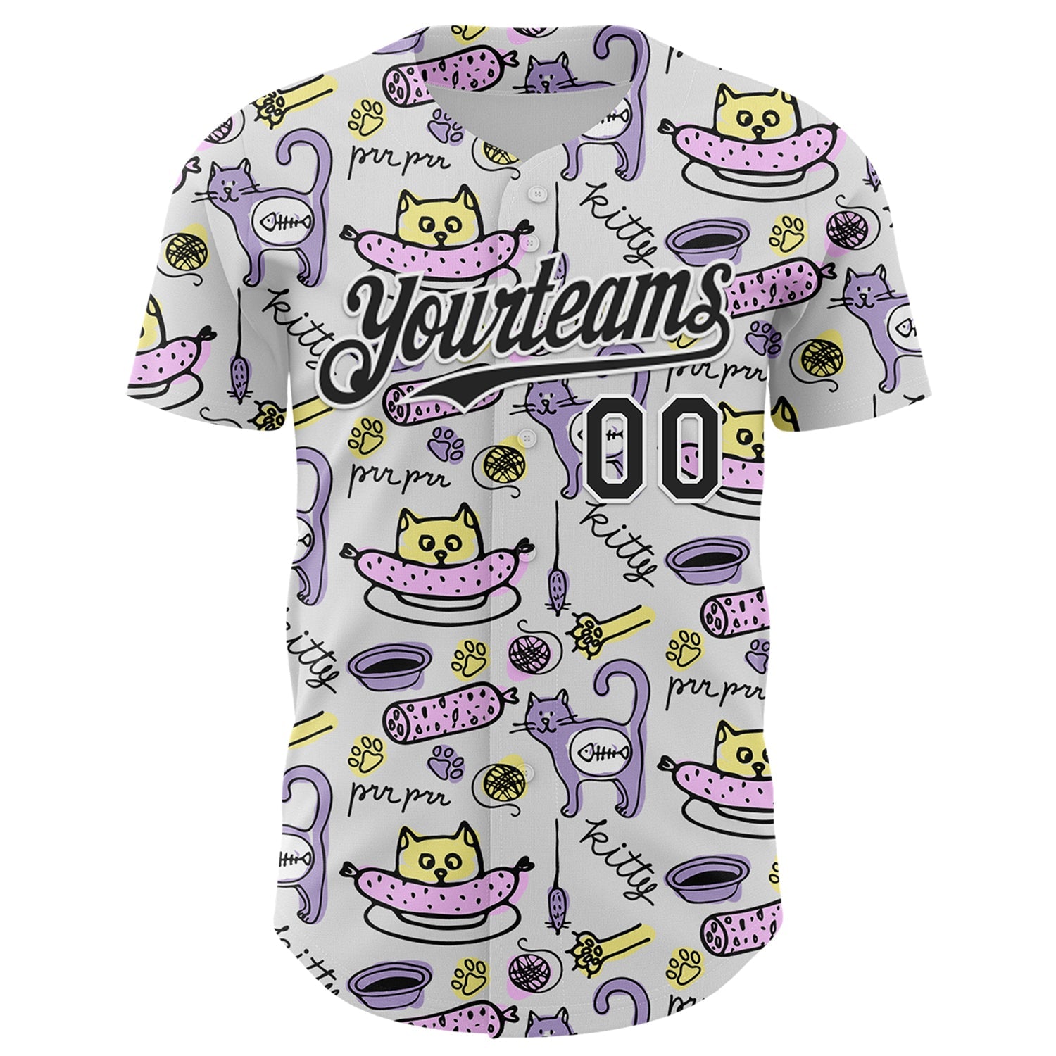 Custom White Black 3D Pattern Design Funny Cartoon Animal Cat And Dog Authentic Baseball Jersey view 2