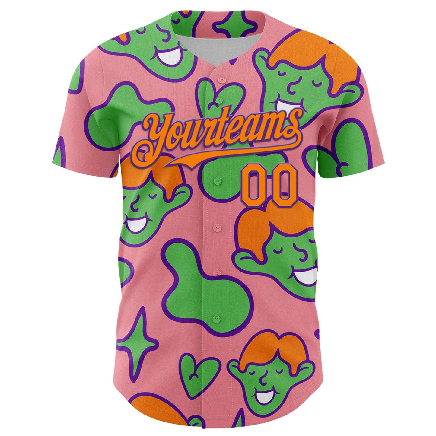 Custom Medium Pink Bay Orange-Purple 3D Pattern Design Funny Cartoon Kid Authentic Baseball Jersey view 2
