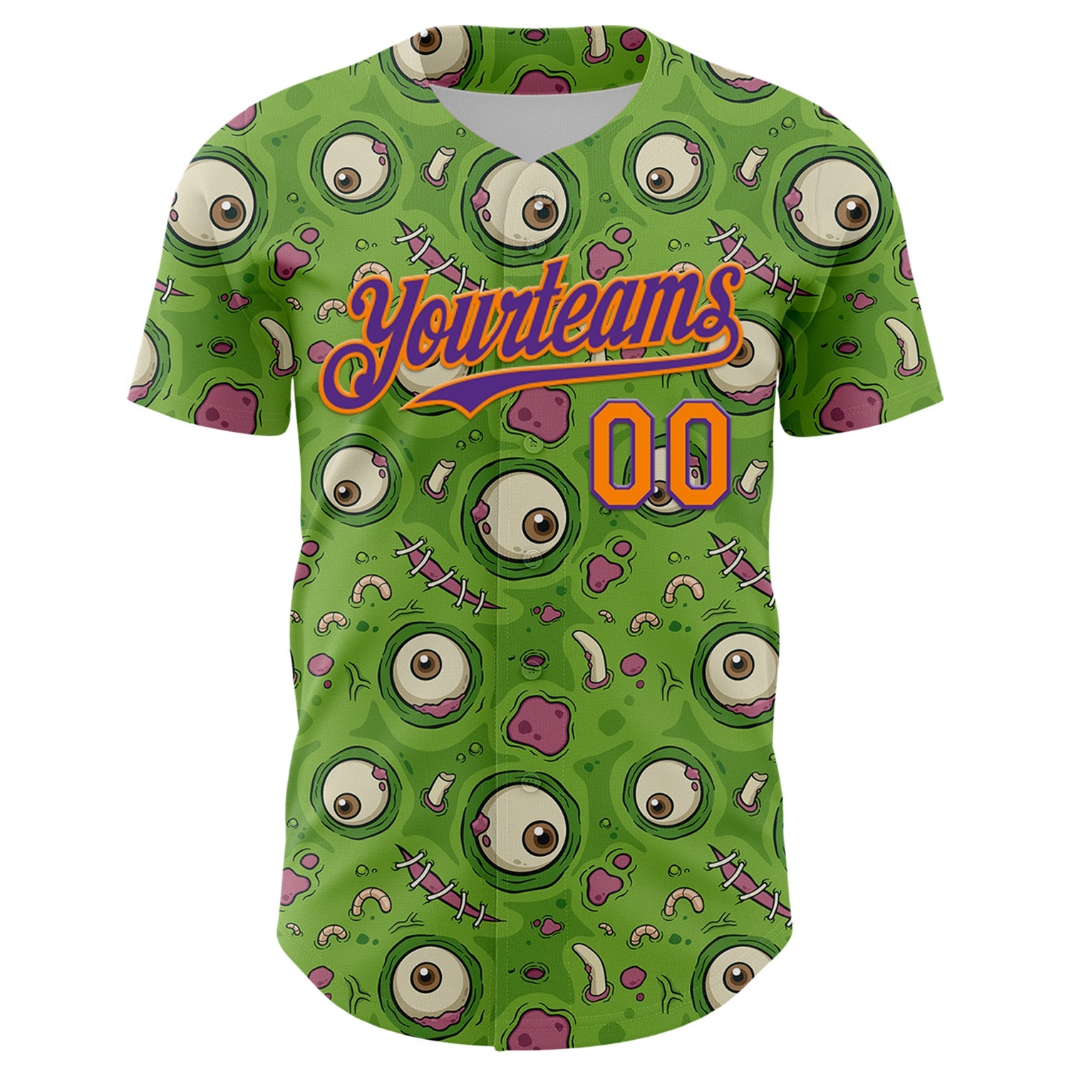 Custom Green Bay Orange-Purple 3D Pattern Design Funny Cartoon Monster Authentic Baseball Jersey view 2