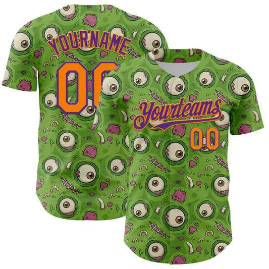 Custom Green Bay Orange-Purple 3D Pattern Design Funny Cartoon Monster Authentic Baseball Jersey - Main View