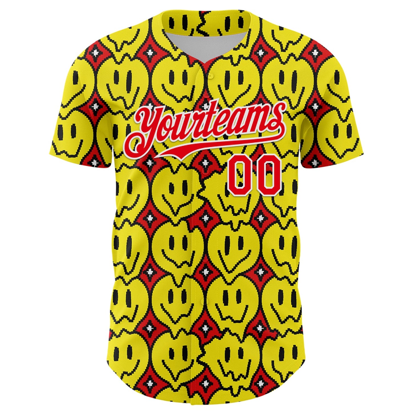 Custom Fire Red White 3D Pattern Design Funny Cartoon Emoji Smile Face Authentic Baseball Jersey view 2