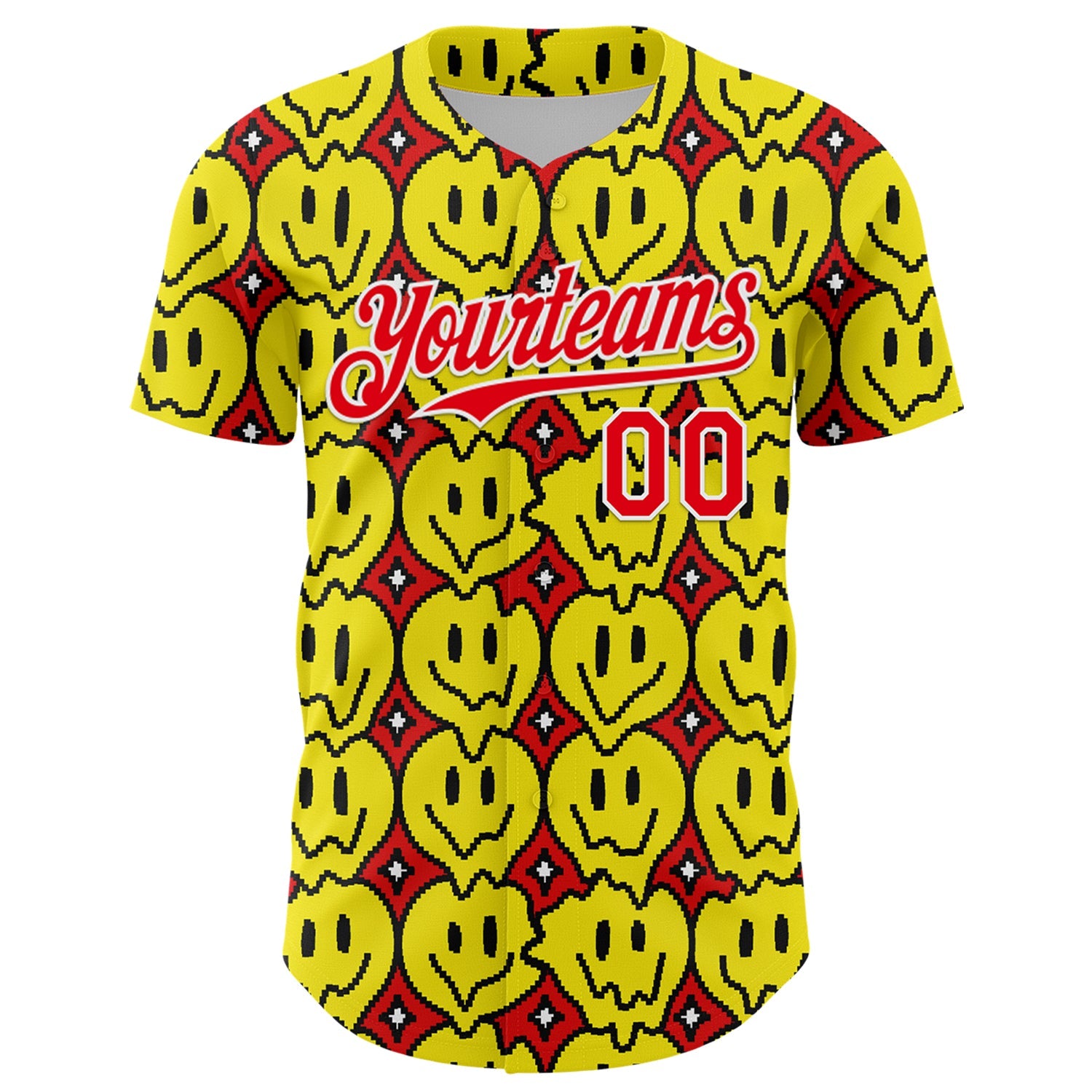 Custom Fire Red White 3D Pattern Design Funny Cartoon Emoji Smile Face Authentic Baseball Jersey view 2