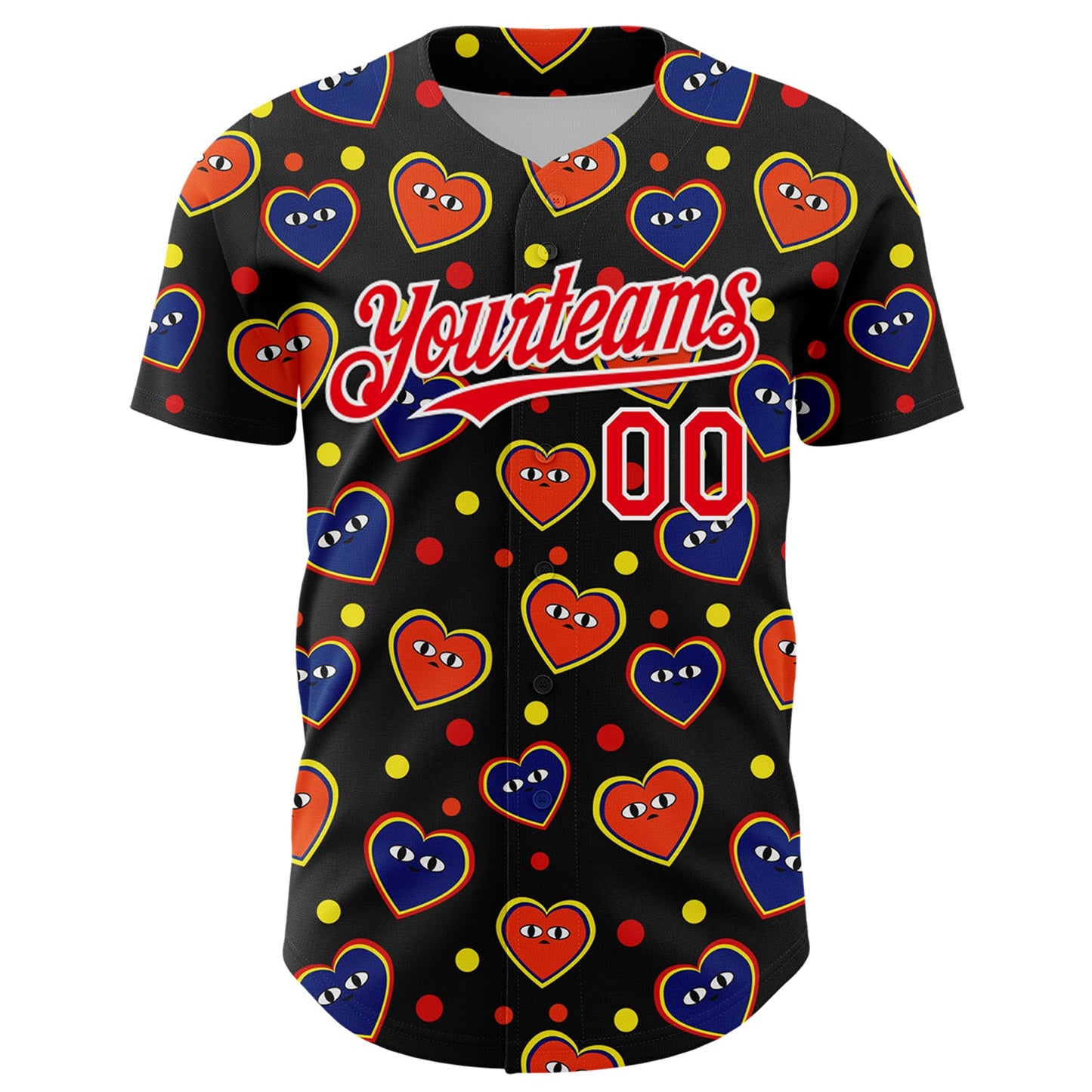 Custom Black Fire Red-White 3D Pattern Design Funny Cartoon Heart Authentic Baseball Jersey view 2