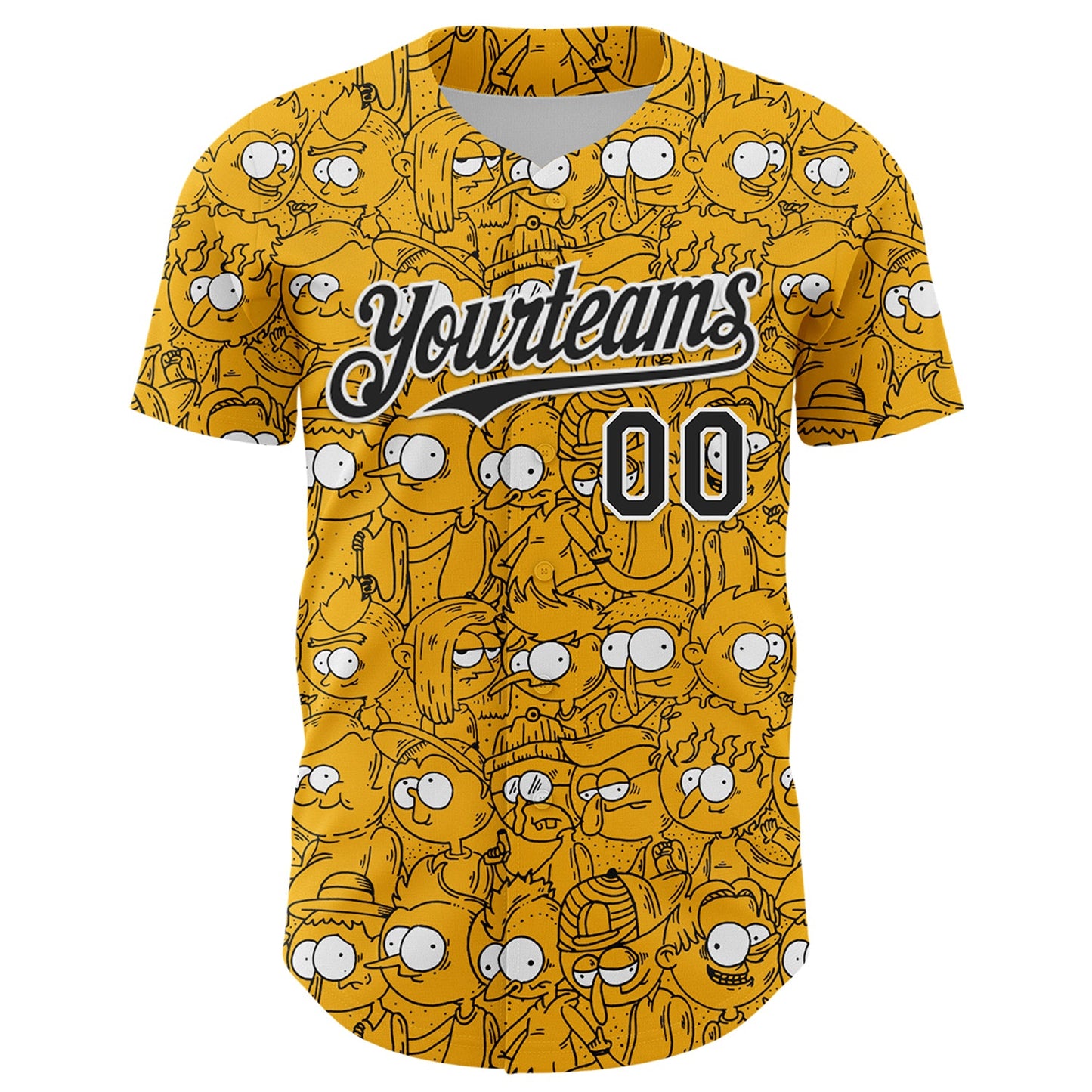 Custom Gold Black-White 3D Pattern Design Funny Cartoon People Authentic Baseball Jersey view 2