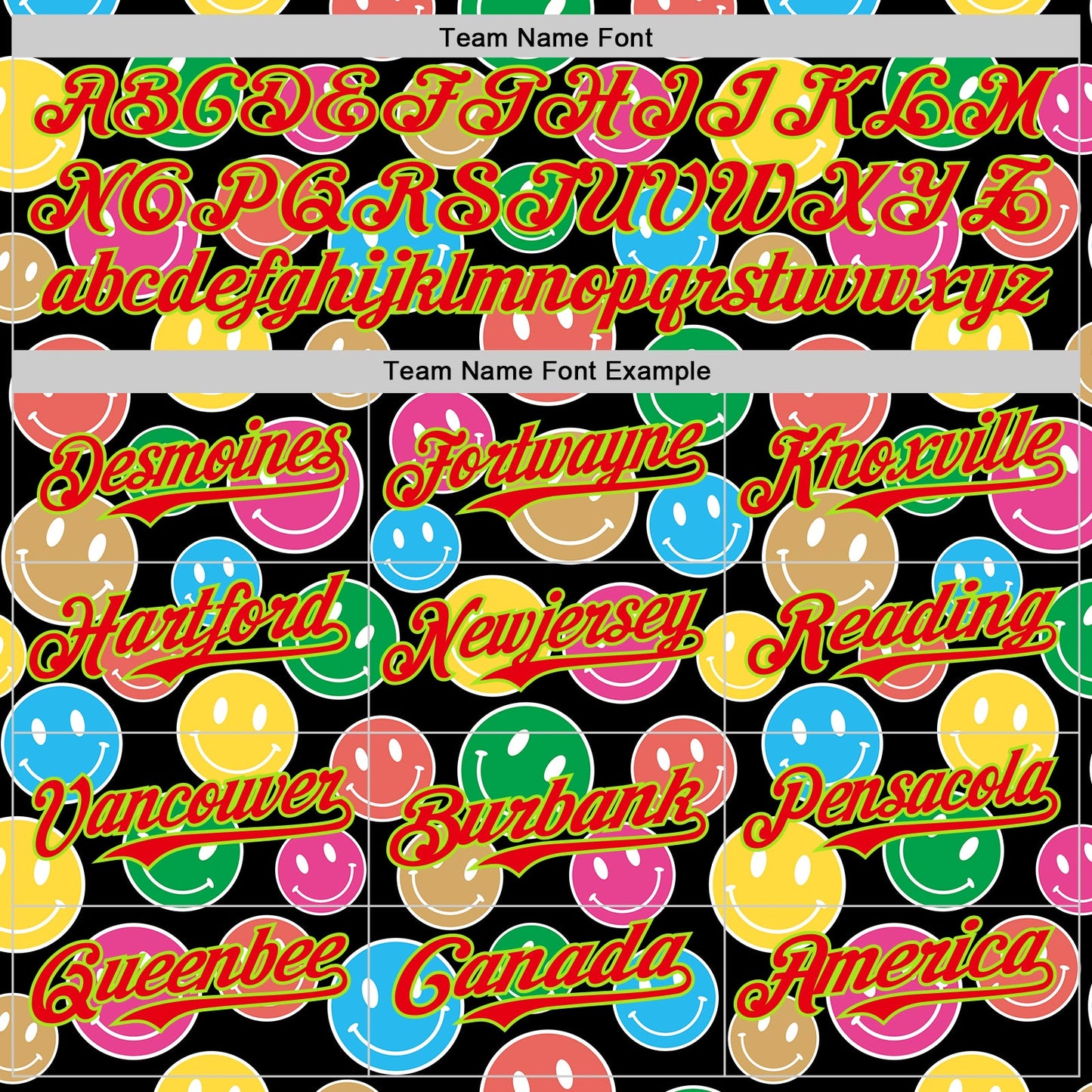 Custom Black Neon Green-Fire Red 3D Pattern Design Funny Cartoon Emoji Smile Face Authentic Baseball Jersey view 4