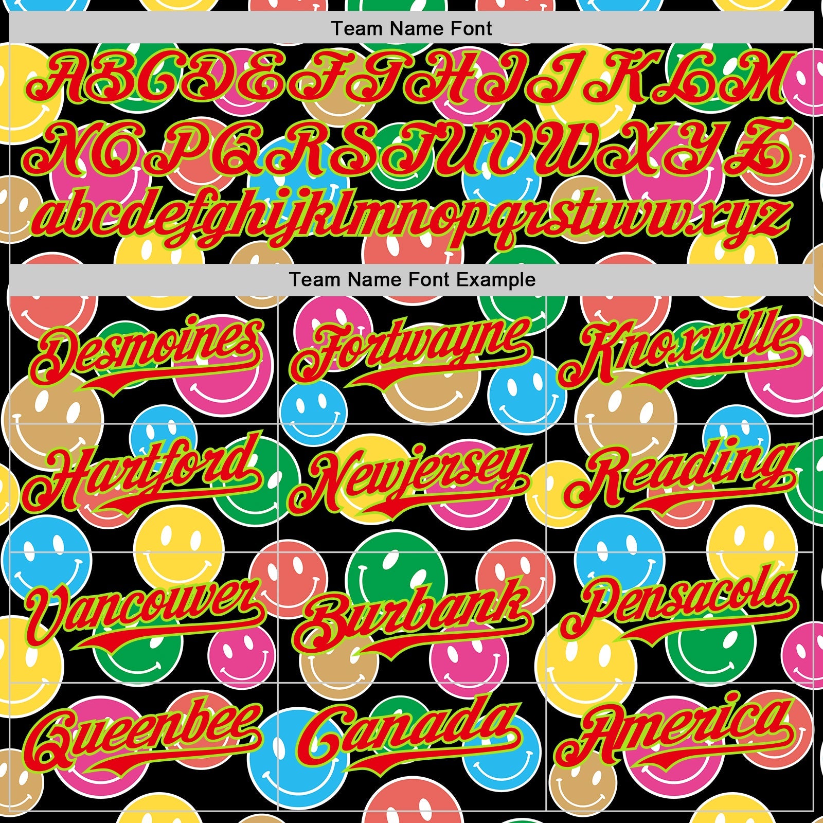 Custom Black Neon Green-Fire Red 3D Pattern Design Funny Cartoon Emoji Smile Face Authentic Baseball Jersey view 4