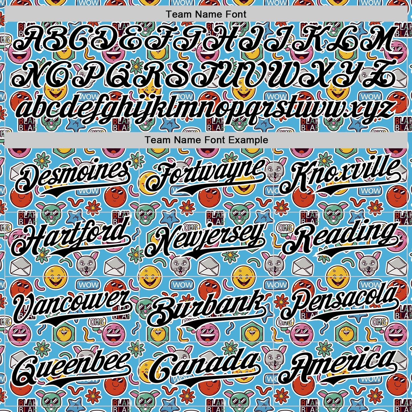 Custom Sky Blue Black-White 3D Pattern Design Funny Cartoon Emoji Authentic Baseball Jersey view 4